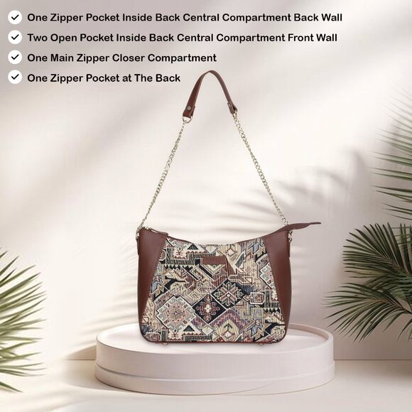 Geometric Pattern Tapestry Fabric Hobo Bag |Shoulder Sling bag, Purse - Picture 4 of 8